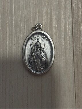 Vintage Saint Jude Silver-Tone Religious Medal Pendant
